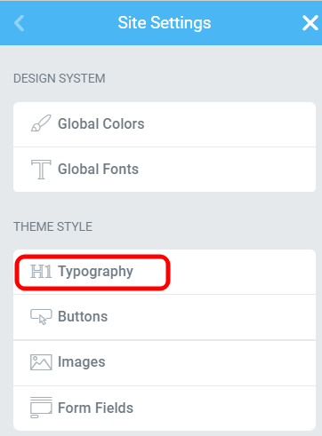 Elementor Typography tab to make changes to links