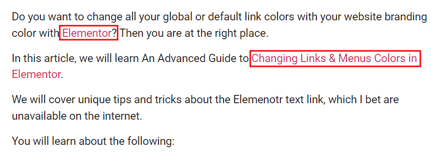 Hello Elementor theme default link color in wordpress