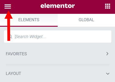 click on the hamburger menu in Elementor setting