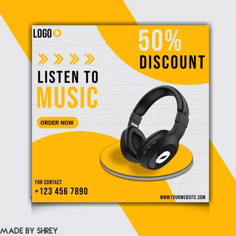Yellow and White Headphone Sale Social Banner PLP